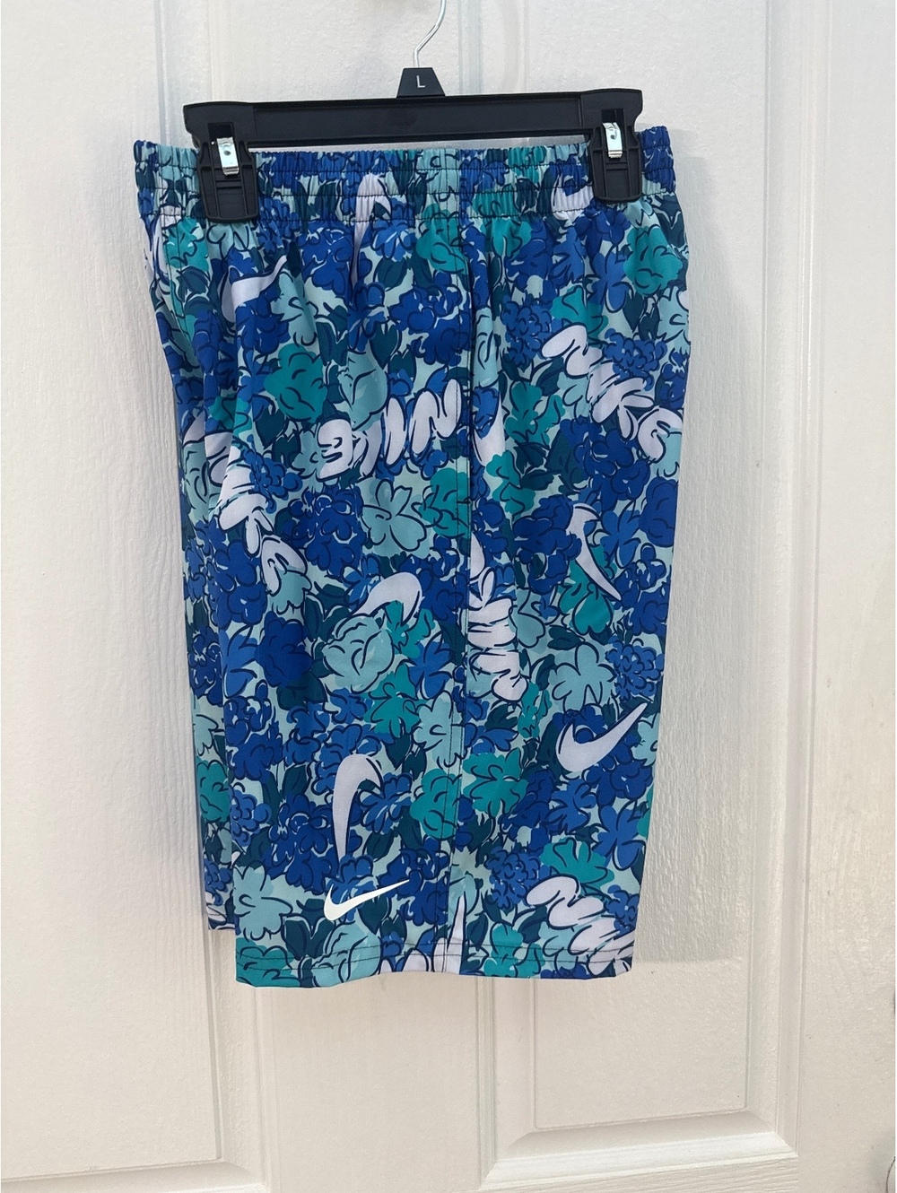 Nike Boys Large Blue Floral Print Athletic Shorts with Elastic Waistband